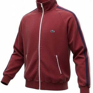 VTG 70s Izod Lacoste Embroidered Croc Track Jacket M/L Maroon Acrylic Zipup